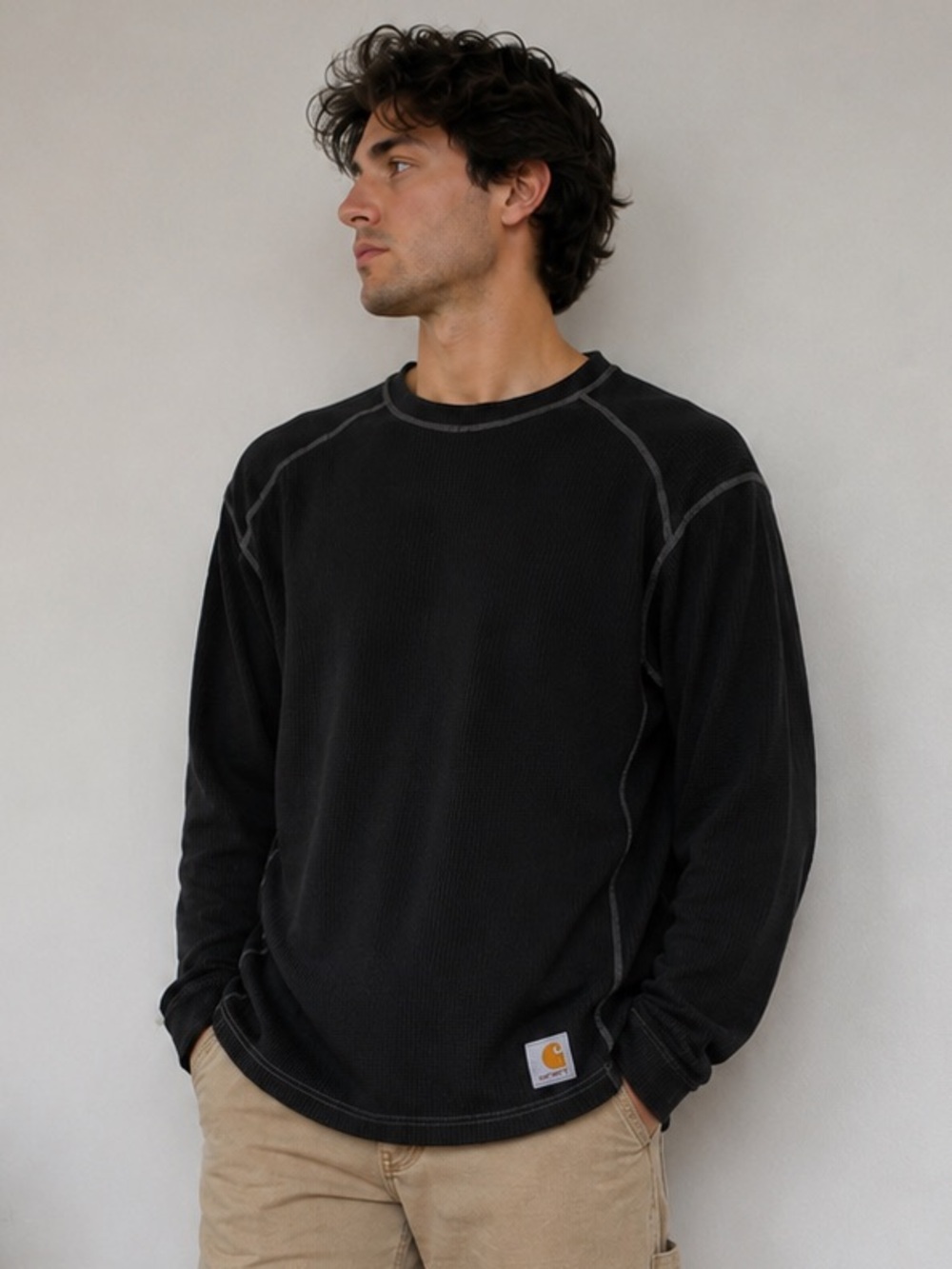 Carhartt Force Waffle Knit Thermal Long Sleeve Black Men Large Minimalist Skate